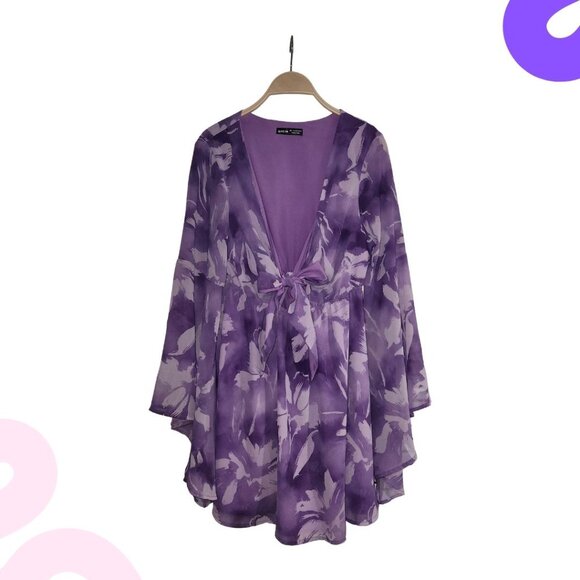 ✨ SHEIN | Women's Purple Bell Sleeve Dress - Picture 2 of 9
